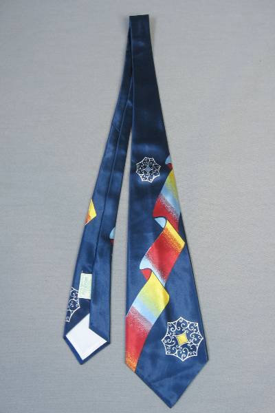 40s wide colorful necktie, blue red yellow