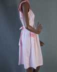 side view, 40s striped pinafore dress