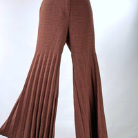 Vintage 70s Women's Pants Bell Bottom Accordian Pleated Plaid Small to Medium VFG Made in Italy