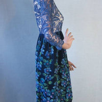 70s Women's Dress Cocktail Party Painted Velvet Vintage Soutache Illusion Small to Medium VFG Richilene