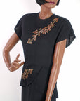 40s Vintage Cocktail Dress Women's Large LBD Sparkly Arrow Accent Peplum VFG