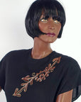 40s Vintage Cocktail Dress Women's Large LBD Sparkly Arrow Accent Peplum VFG