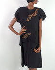 40s Vintage Cocktail Dress Women's Large LBD Sparkly Arrow Accent Peplum VFG