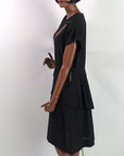40s Vintage Cocktail Dress Women's Large LBD Sparkly Arrow Accent Peplum VFG