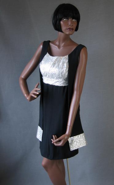 60s Women's Mini Dress Vintage Cocktail Empire Waist Silver and Black Medium VFG 60s Women's Mini Dress Vintage Cocktail Empire Waist Silver and Black Medium VFG