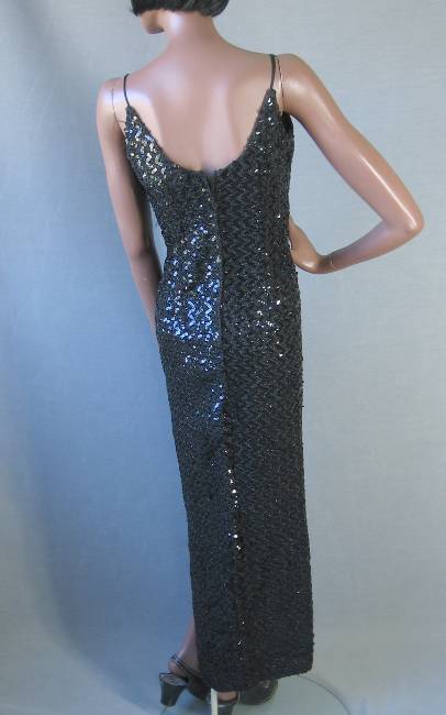60s Women's Formal Dress Vintage Bombshell Sequin Long Black Diana Ros –  Mags Rags
