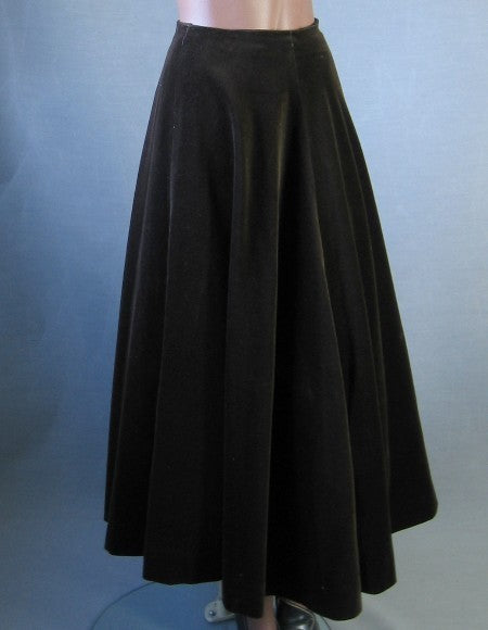 brown velveteen skirt, flared midi length