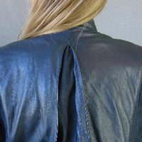 close up detail, suede trim panels and gusset of leather jacket