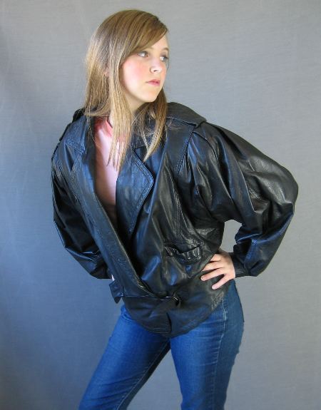 1980s black leather motorcycle style jacket with