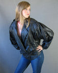 1980s black leather motorcycle style jacket with