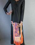 1970s maxi dress with trompe l'oeil scarf print