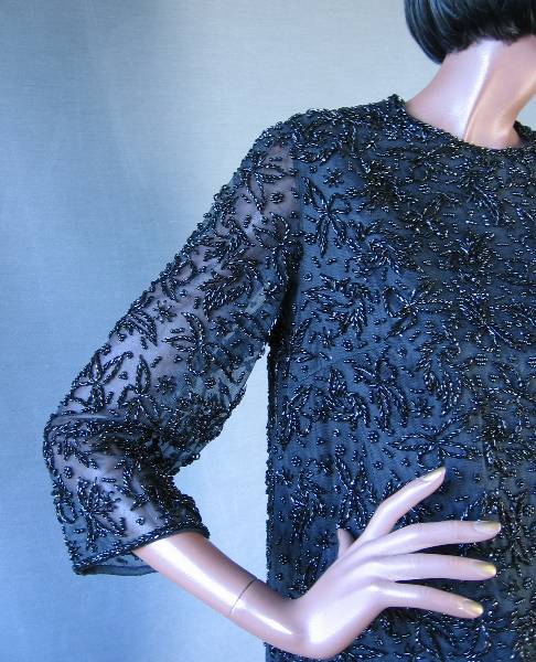 60s Cocktail Dress Vintage Fully Beaded Elsie Tu Hong Kong Medium VFG