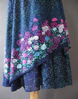 close up detail, angled border print floral skirt