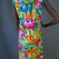 back view, fitted sun dress floral tulip print