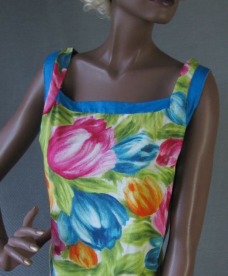bodice, 1960s vintage tulip print dress