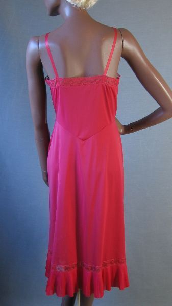 back view, red Vanity Fair full slip, 1950s
