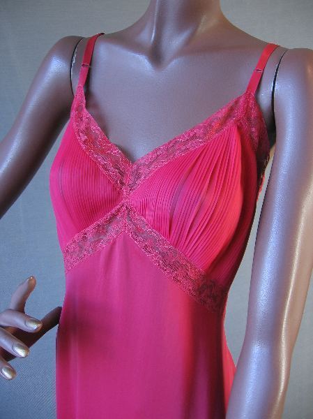 crystal pleated bodice, red Vanity Fair 1950s slip