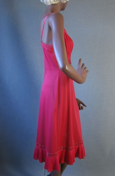 side view, 50s vintage red nylon slip