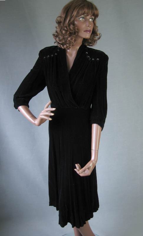 strapless open back dress 40s Vintage Women's Dress Cocktail Party Black Velvet Wrap Front Lbd Large VFG