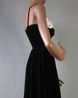 side view, 50s vintage full skirt long black velvet evening dress