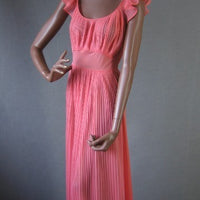 vintage 1950s coral pink nightgown with crystal pleating