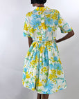 50s Dress Full Skirt Women's 60s Shirtwaist Bright Floral Print Vintage VFG Large Westbury