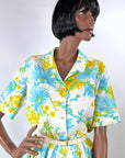 50s Dress Full Skirt Women's 60s Shirtwaist Bright Floral Print Vintage VFG Large Westbury