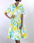 50s Dress Full Skirt Women's 60s Shirtwaist Bright Floral Print Vintage VFG Large Westbury