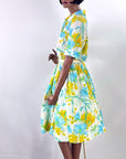 50s Dress Full Skirt Women's 60s Shirtwaist Bright Floral Print Vintage VFG Large Westbury