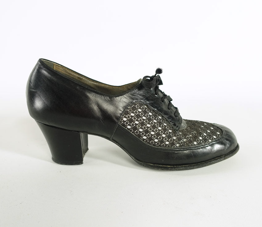 vintage dress heels Oxford Heels 50s Vintage Black Mesh Lace Panels 8 Spectator Style Wingstep VFG