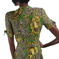 back of bodice, 40s yellow and green print dress