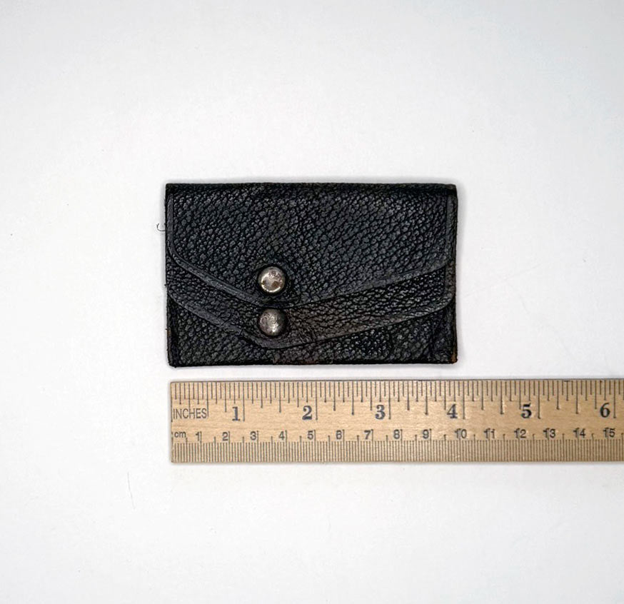Antique Coin Purse Black Distressed Leather Vintage VFG