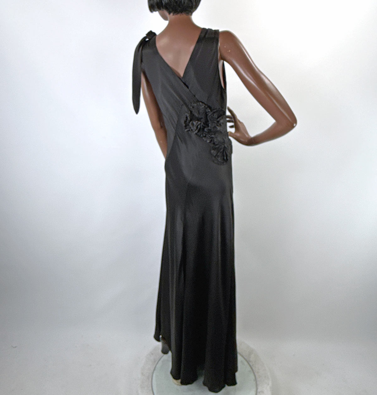 Early 30s Evening Gown Bias Cut Long Dress Black Satin Old Hollywood Small VFG