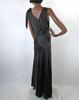 Early 30s Evening Gown Bias Cut Long Dress Black Satin Old Hollywood Small VFG