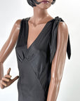 Early 30s Evening Gown Bias Cut Long Dress Black Satin Old Hollywood Small VFG