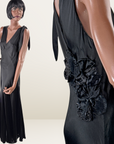 Early 30s Evening Gown Bias Cut Long Dress Black Satin Old Hollywood Small VFG