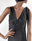 Early 30s Evening Gown Bias Cut Long Dress Black Satin Old Hollywood Small VFG
