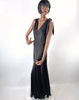 Early 30s Evening Gown Bias Cut Long Dress Black Satin Old Hollywood Small VFG