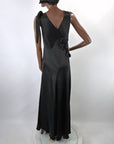 Early 30s Evening Gown Bias Cut Long Dress Black Satin Old Hollywood Small VFG