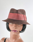 30s Vintage Brown Felt Fedora Hat Trilby Large VFG