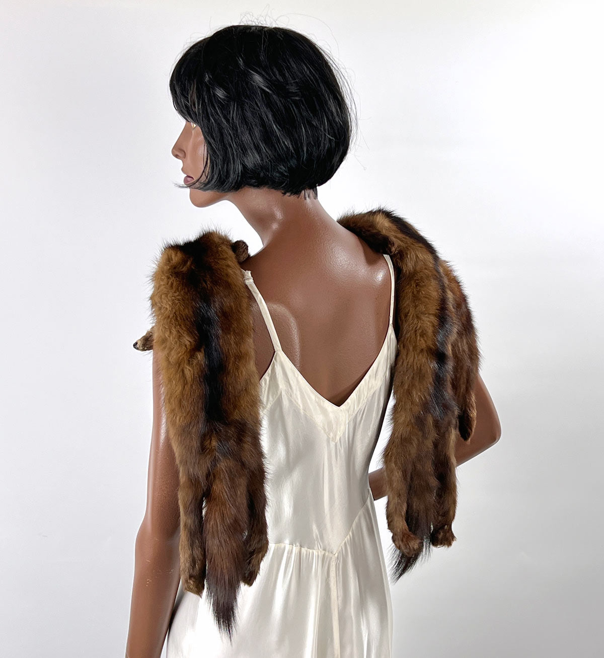 Vintage Fur Pelt Stole Wrap Shawl Brown Marten or Mink 3 Pelts VFG