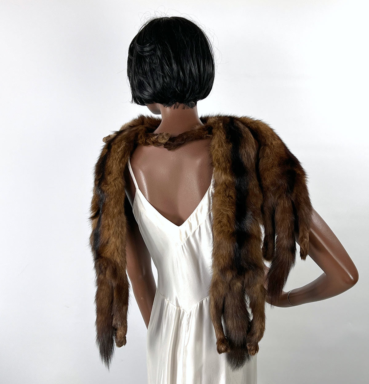 Vintage Fur Pelt Stole Wrap Shawl Brown Marten or Mink 3 Pelts VFG