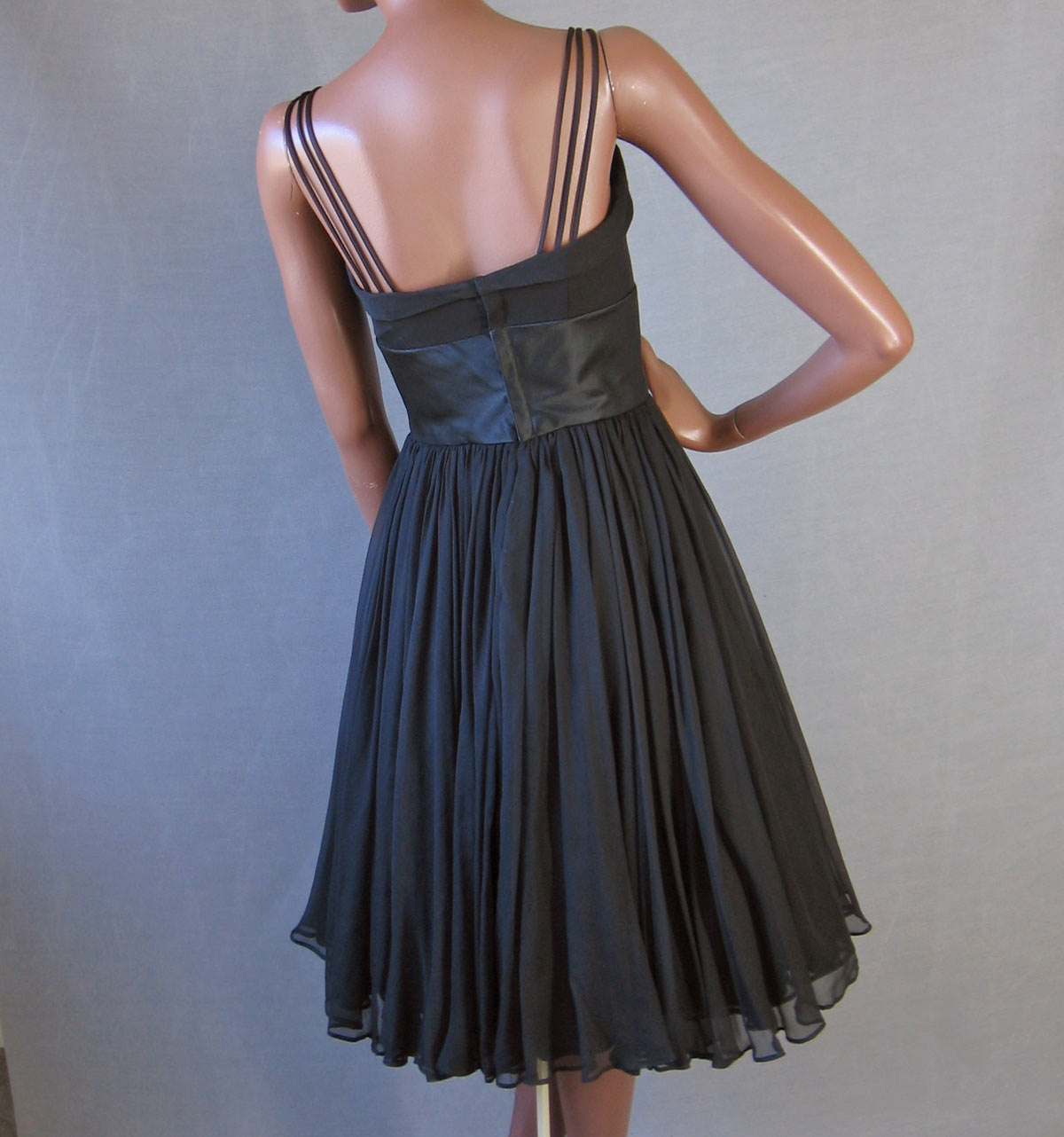 Women's 50s Dress Party Vintage Black Chiffon Full Skirt LBD Silk Small to Medium VFG