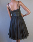 Women's 50s Dress Party Vintage Black Chiffon Full Skirt LBD Silk Small to Medium VFG
