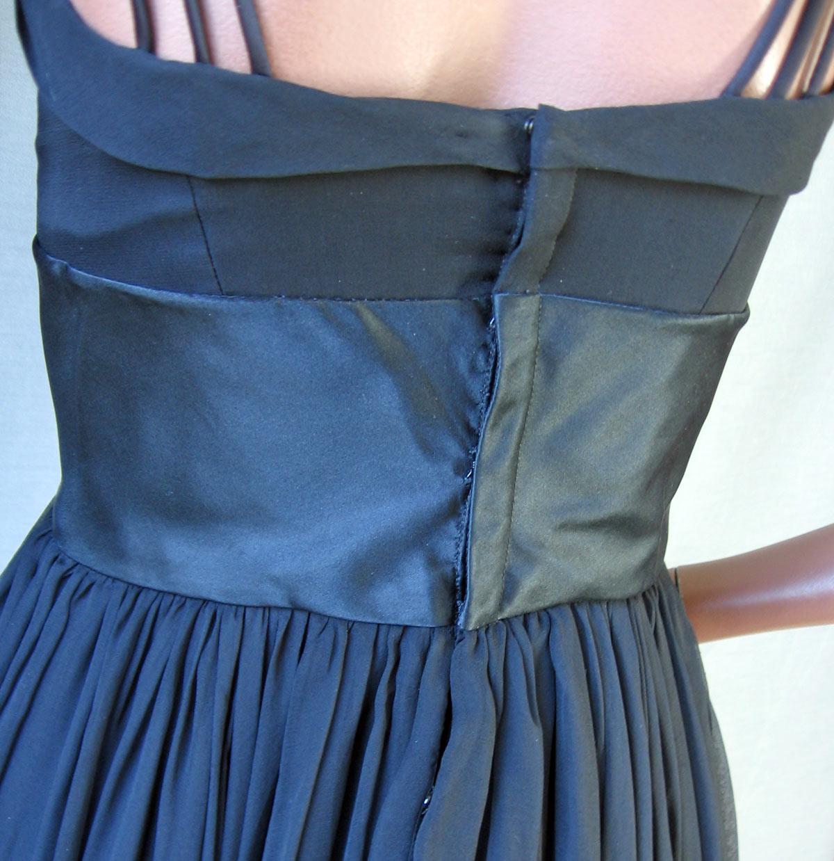 Women's 50s Dress Party Vintage Black Chiffon Full Skirt LBD Silk Small to Medium VFG