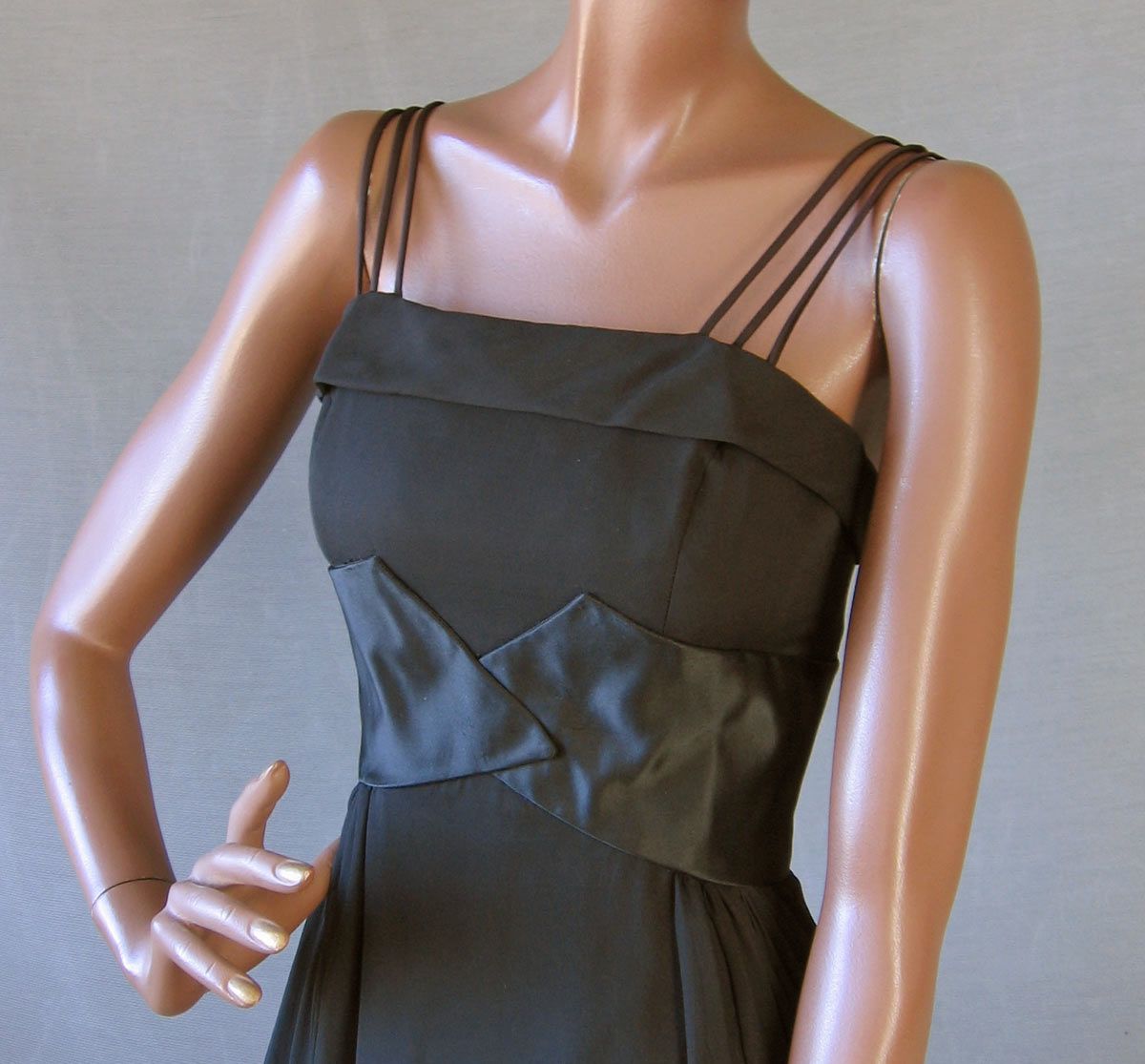 Women's 50s Dress Party Vintage Black Chiffon Full Skirt LBD Silk Small to Medium VFG