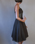 Women's 50s Dress Party Vintage Black Chiffon Full Skirt LBD Silk Small to Medium VFG