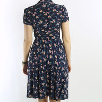 70s Vintage Day Dress Floral Rayon Swingy 40s Inspired Women's Small VFG