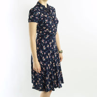 70s Vintage Day Dress Floral Rayon Swingy 40s Inspired Women's Small VFG