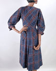 50s Vintage Day Dress Novelty Plaid Diagonal 60s Jewel Tones Small R&K Originals VFG
